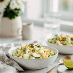 Street Corn Creamy Cucumber Salad recipe card with complete instructions