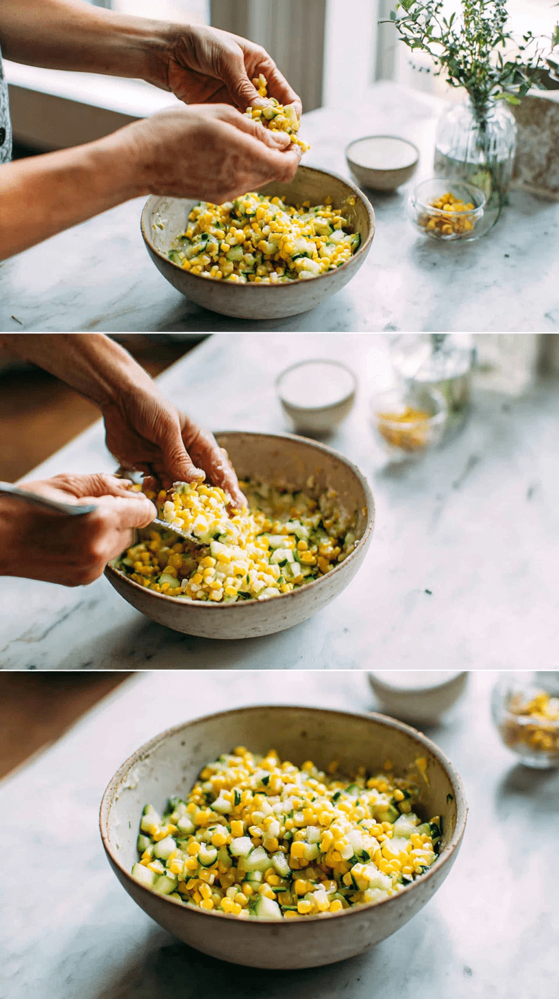 Street Corn Creamy Cucumber Salad step 1 instructional process shot
