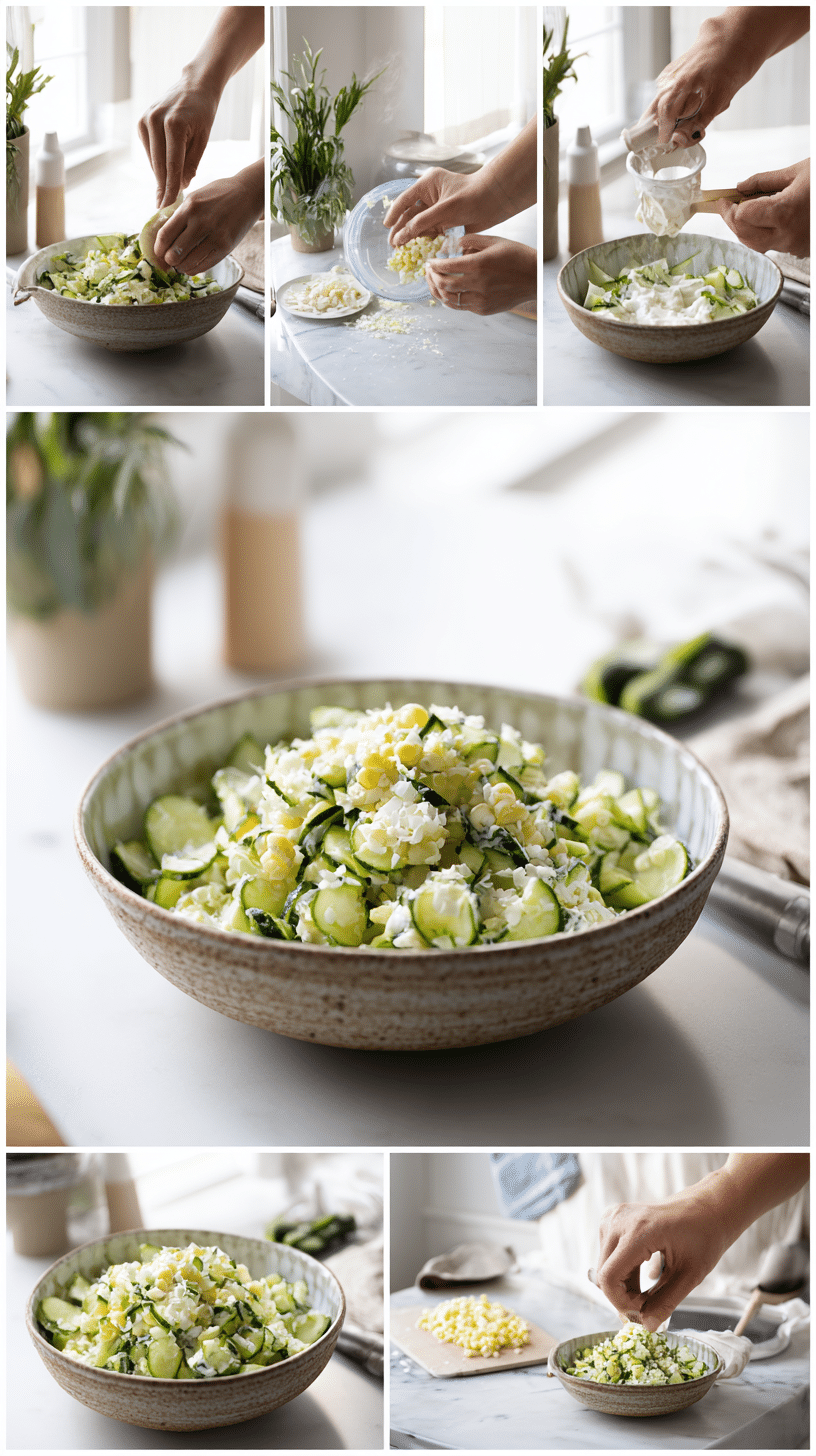 Street Corn Creamy Cucumber Salad step 2 instructional process shot
