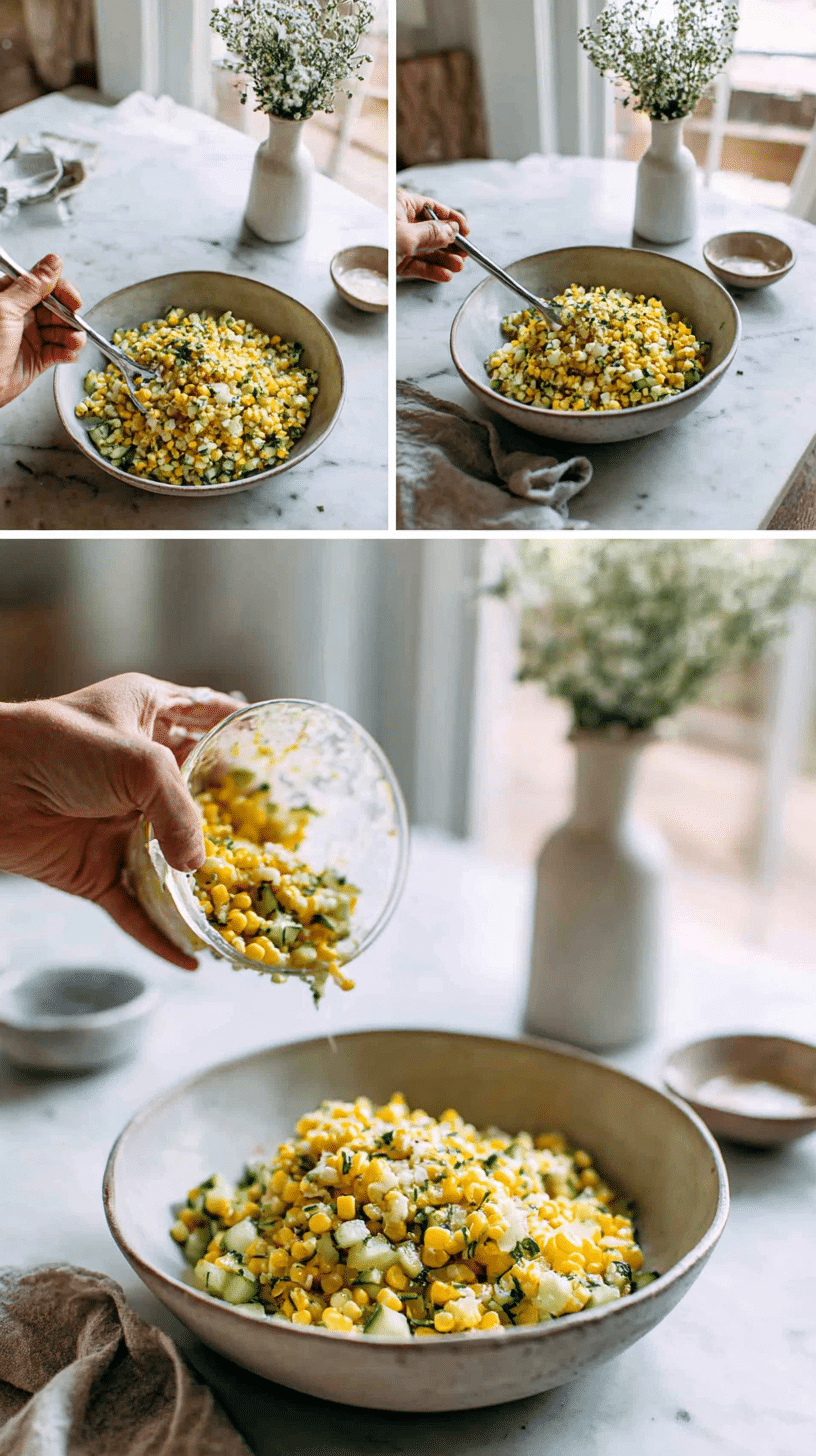 Street Corn Creamy Cucumber Salad step 3 instructional process shot