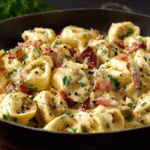 Tortellini Carbonara hero shot of the finished dish