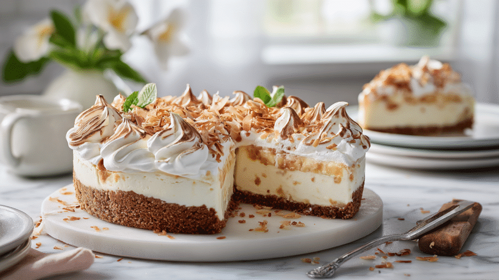 Tropical Hawaiian Ice Cream Pie finished dish on elegant plate