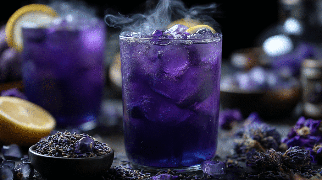 Hero shot of Witches Brew Lemonade with vibrant colors and mystical presentation