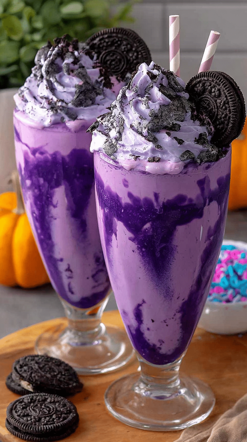 Witches Brew Oreo Milkshake being served on beautiful dinnerware