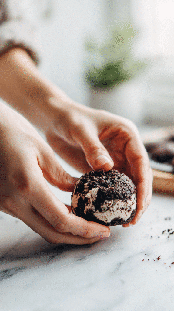 wrapping black velvet cheesecake cookies with cream cheese filling