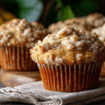 Hero shot of 30-Minute Banana Streusel Muffins with golden streusel topping