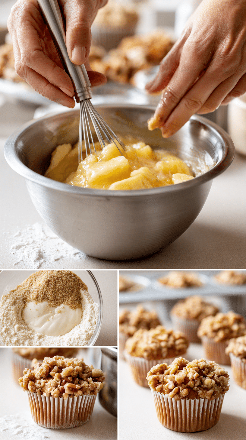 Preparing 30-Minute Banana Streusel Muffins step by step cooking process