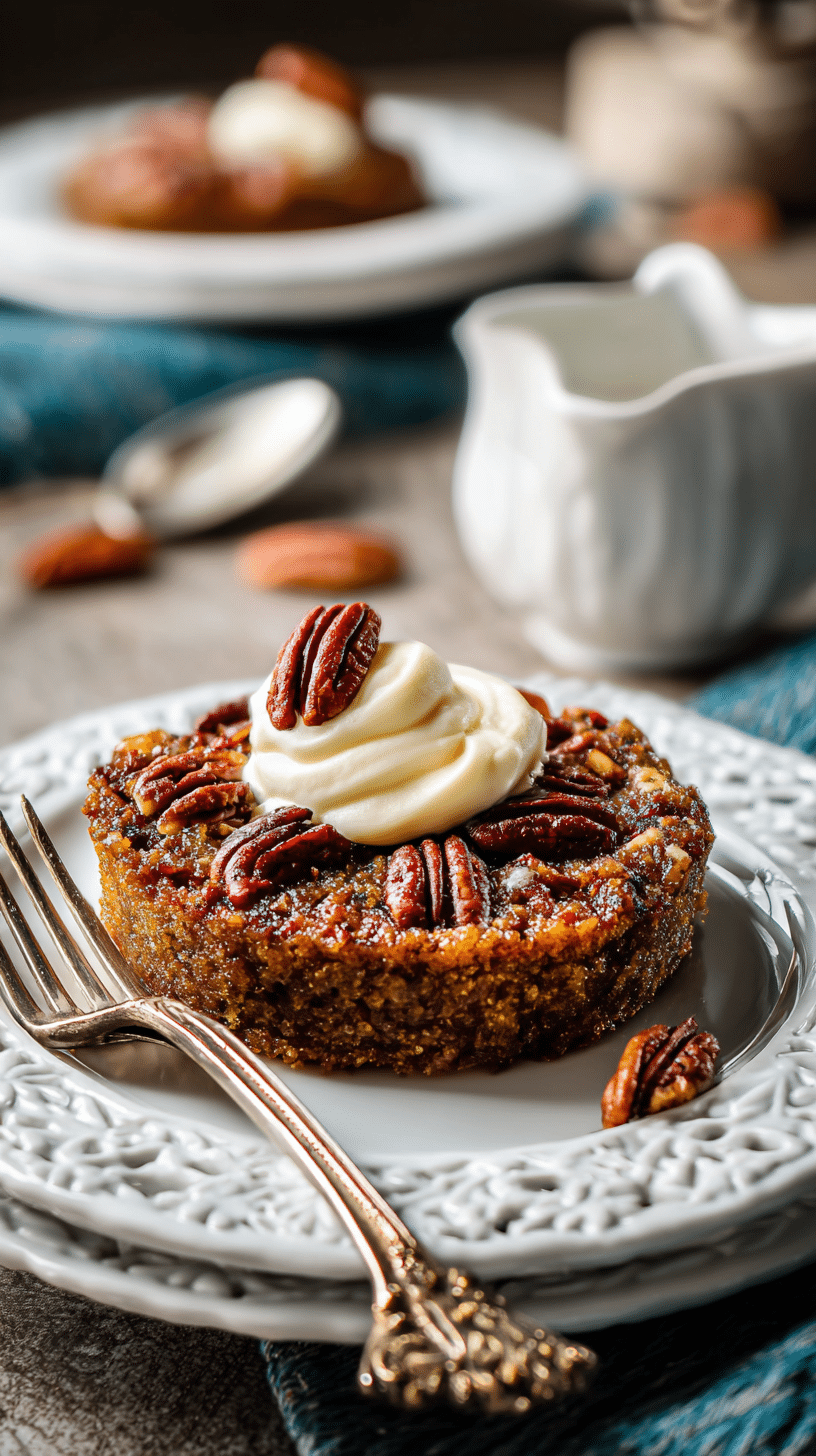 5 Minute Pecan Pie Dump Cake being served on beautiful dinnerware