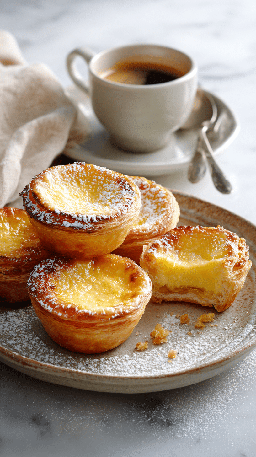 Authentic Portuguese Custard Tarts being served on beautiful dinnerware