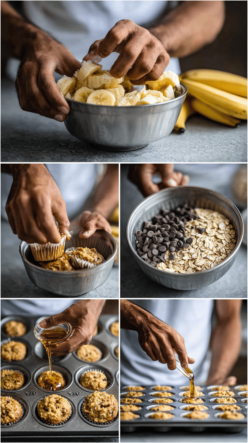 Preparing Banana Oatmeal Muffins step by step cooking process