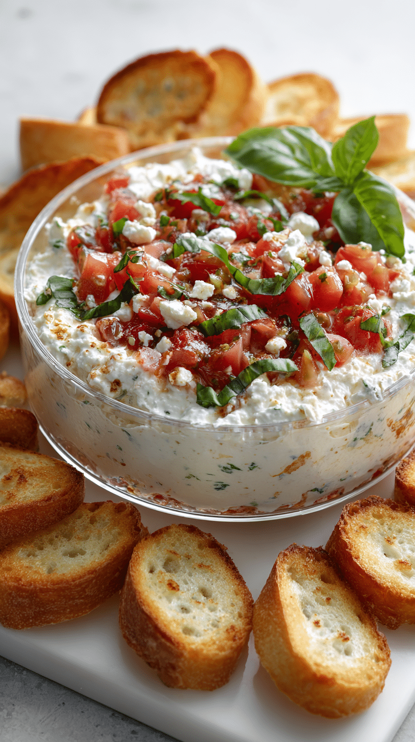 Bruschetta Dip being served on beautiful dinnerware