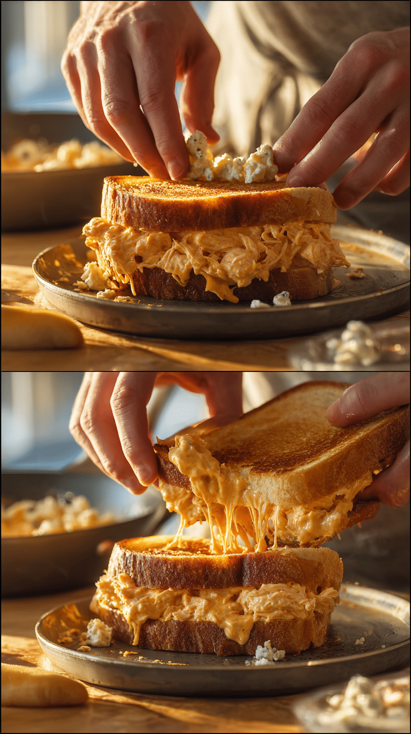 Preparing Buffalo Chicken Grilled Cheese step by step cooking process