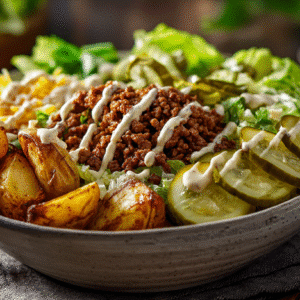 Hero shot of Burger Bowls with vibrant colors and textures