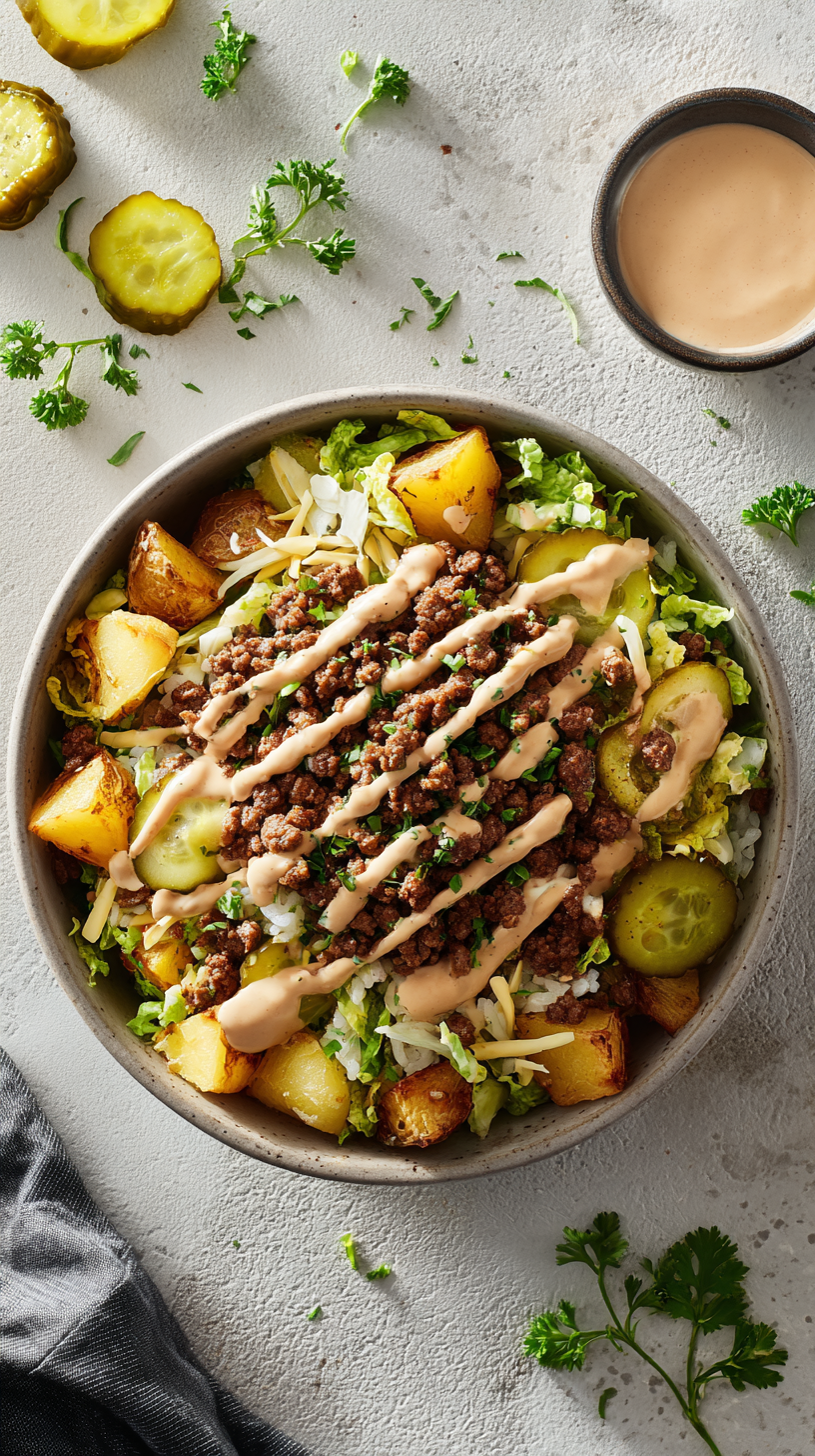 Burger Bowls being served on beautiful dinnerware