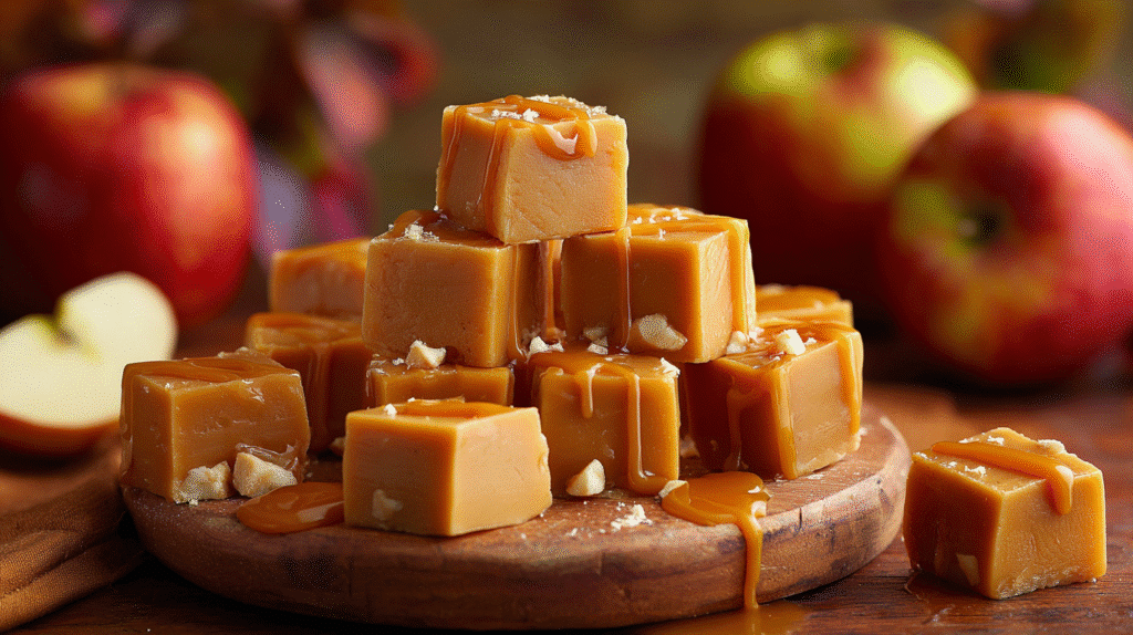 Hero shot of Caramel Apple Fudge with creamy texture and caramel swirl