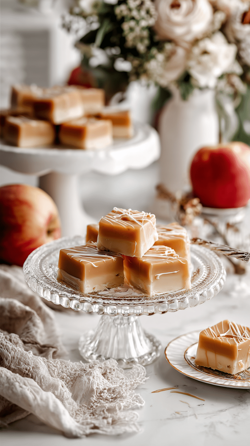Caramel Apple Fudge being served on beautiful dinnerware