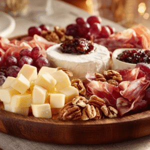 Charcuterie & Cheese Board Ideas hero shot with aged Cheddar, prosciutto, and fig jam