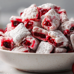Cherry Cheesecake Puppy Chow Delight hero shot of the finished dish