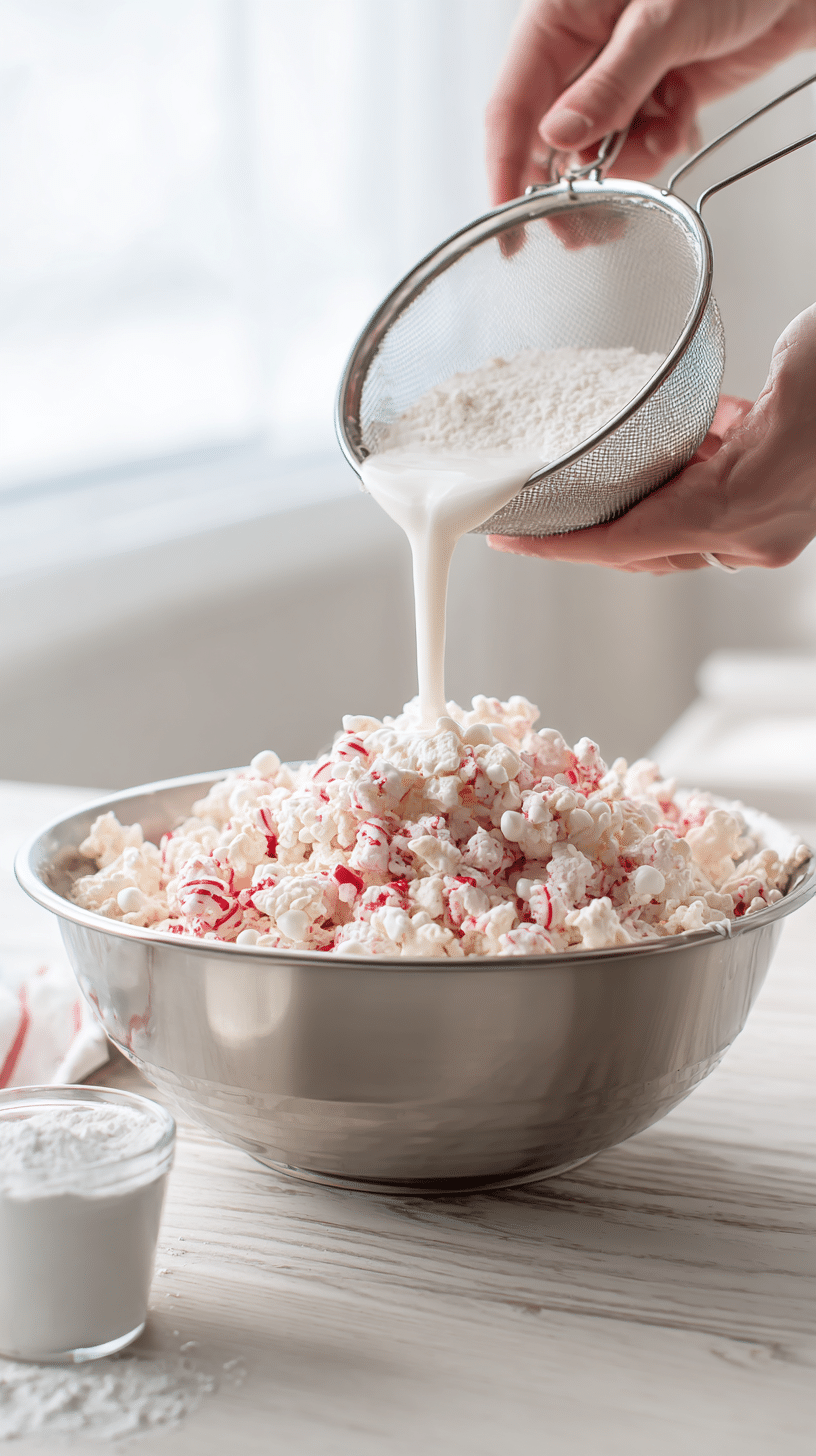 Preparing Cherry Cheesecake Puppy Chow Delight step by step cooking process