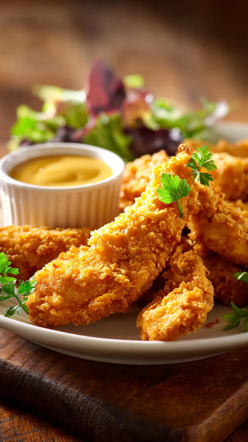 Chicken Tender being served on beautiful dinnerware