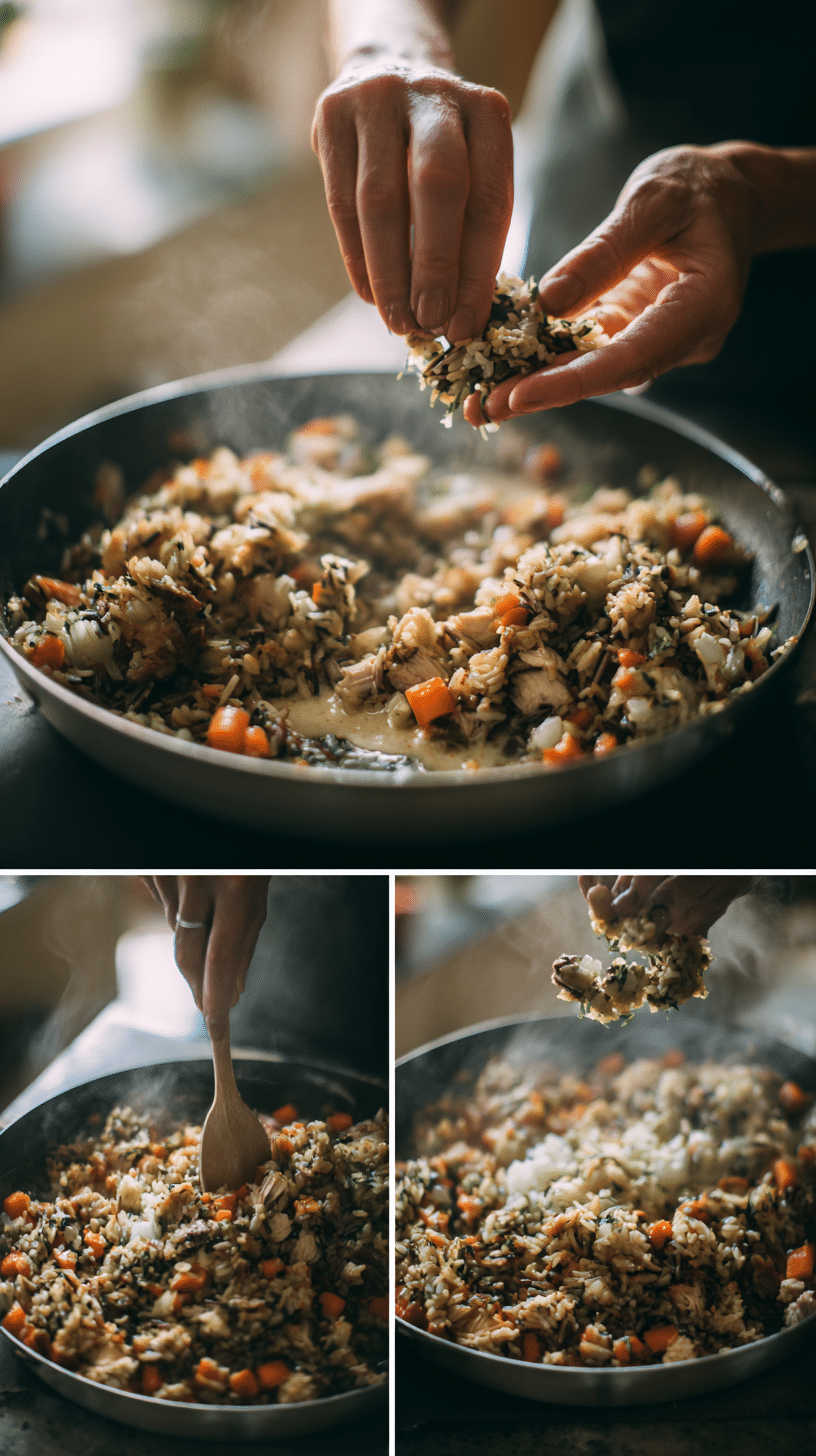 Preparing Chicken Wild Rice Casserole step by step cooking process
