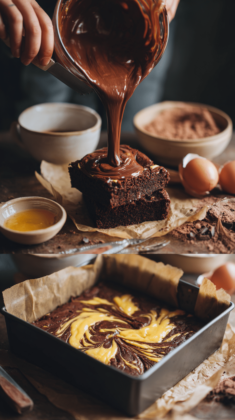 Preparing Chocolate Pumpkin Swirl Brownies step by step cooking process