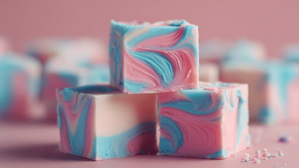 Hero shot of Cotton Candy Fudge with pastel swirls