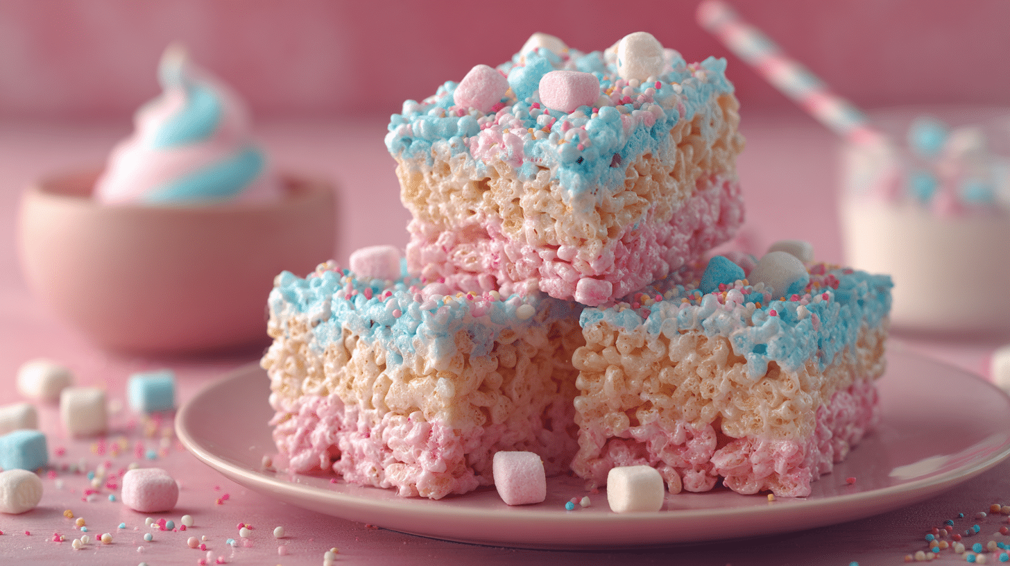 Cotton Candy Rice Krispy Treats hero shot of the finished dish
