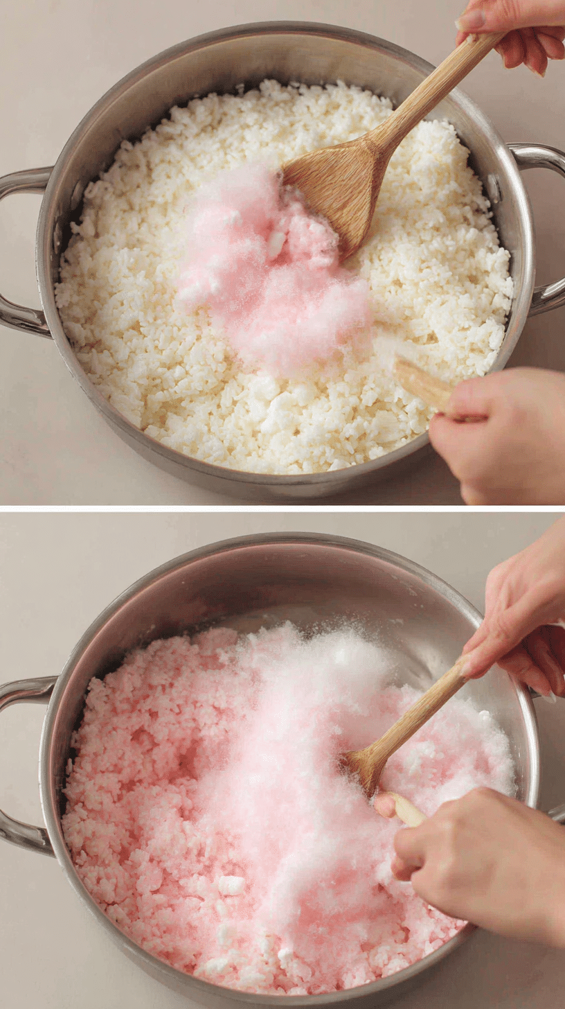 Preparing Cotton Candy Rice Krispy Treats step by step cooking process