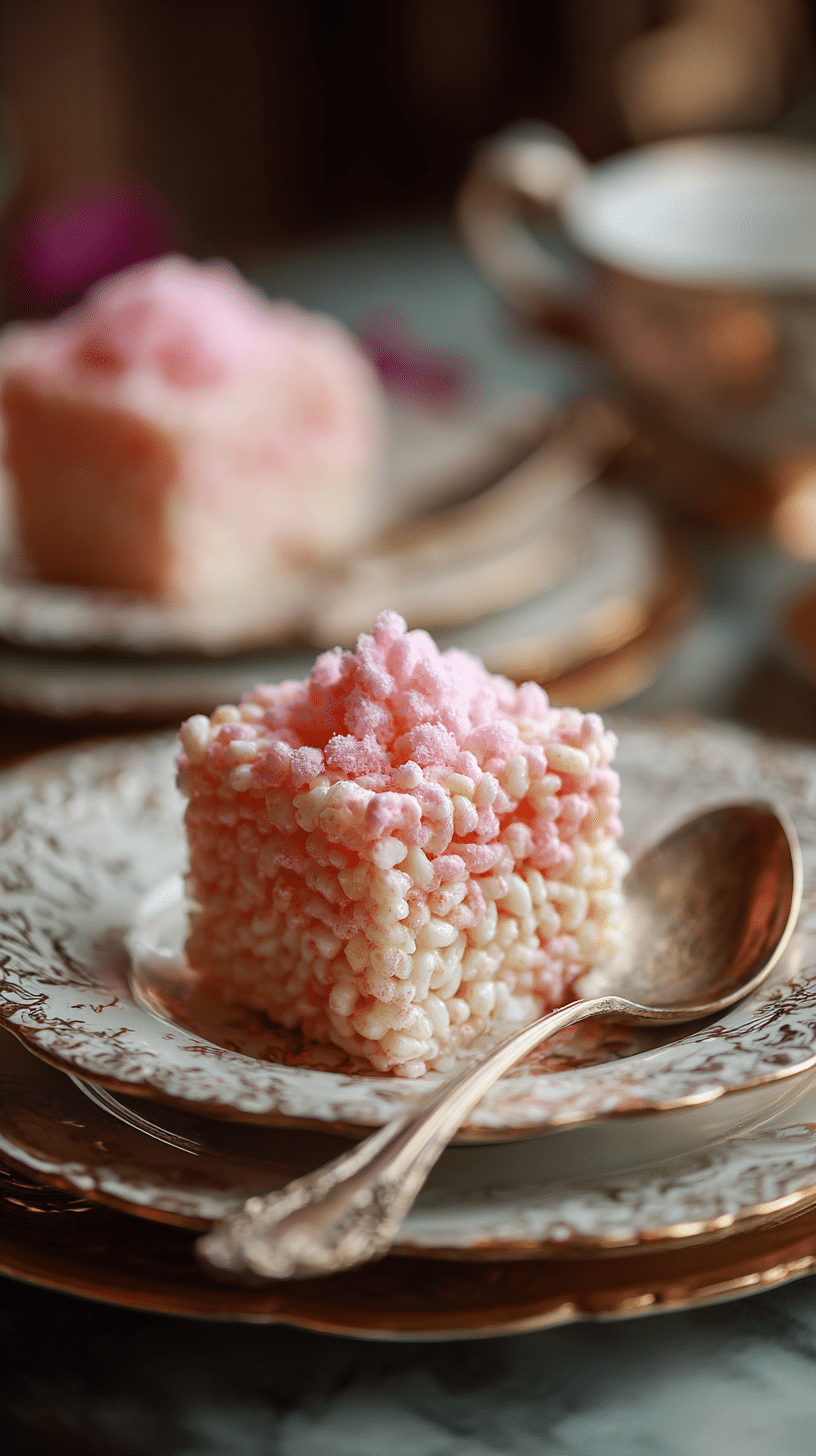 Cotton Candy Rice Krispy Treats being served on beautiful dinnerware