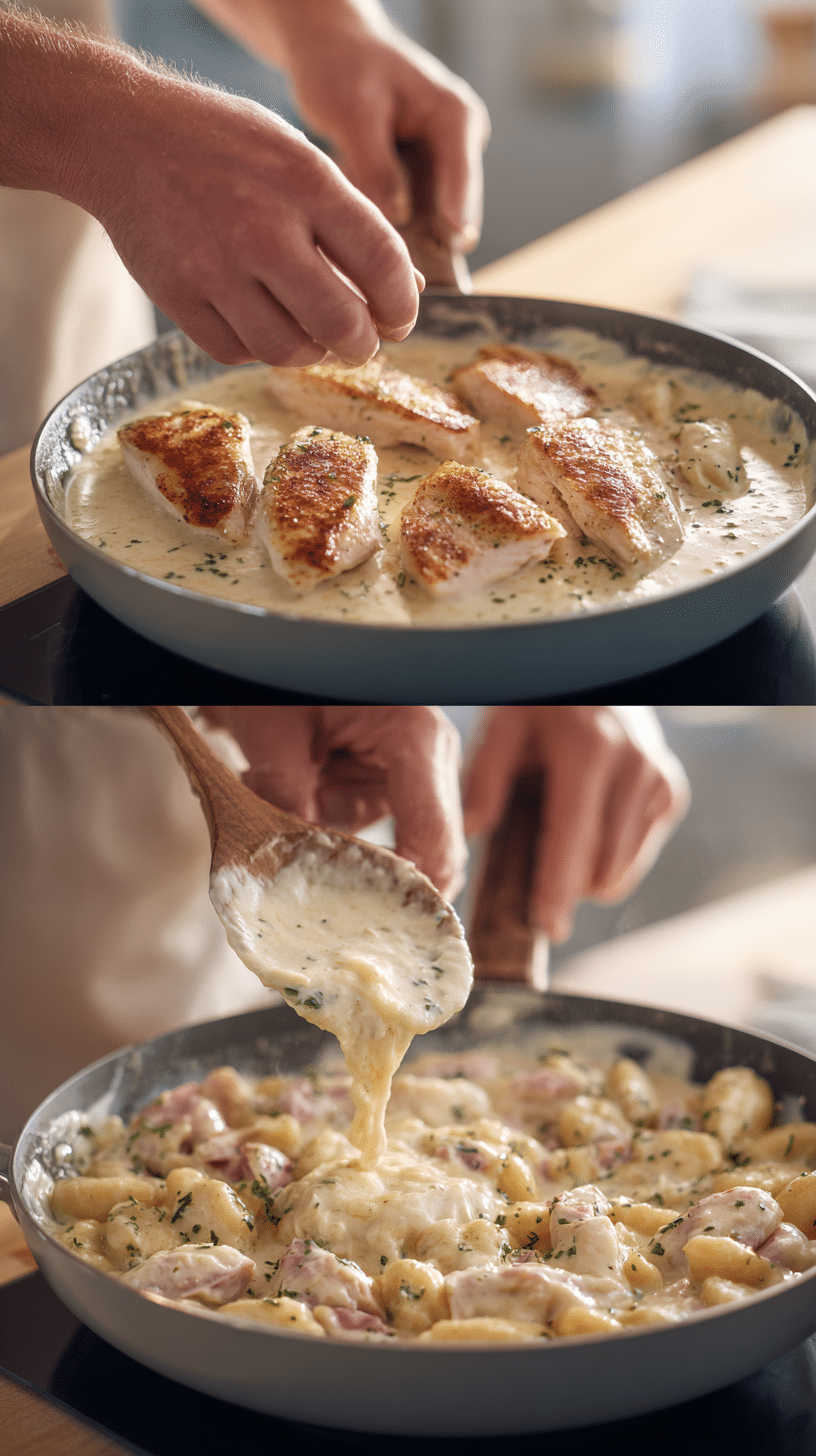 Preparing Creamy Crack Chicken Gnocchi step by step cooking process