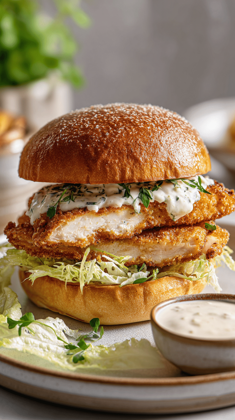 Crispy Chicken Caesar Sandwich being served on beautiful dinnerware