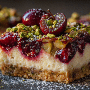 Decadent Cherry Pistachio Cheesecake Bars hero shot