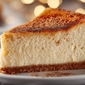 Decadent Eggnog Cheesecake with a golden crust and creamy filling