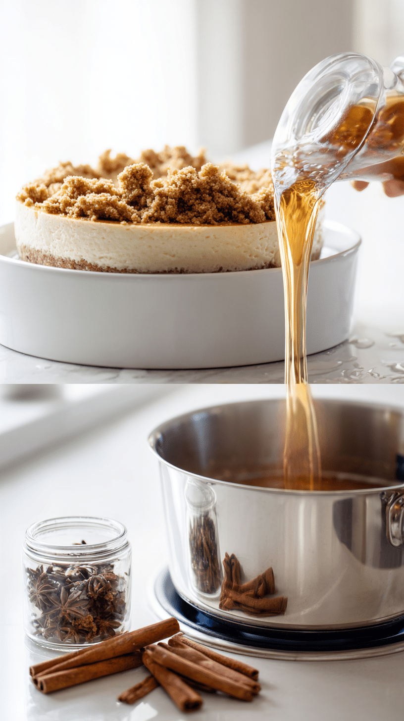 Preparing Fall-Inspired Apple Cider Cheesecake Delight step by step cooking process