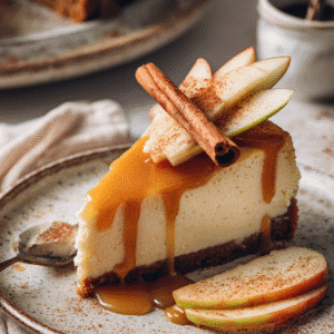 Fall-Inspired Apple Cider Cheesecake Delight being served on beautiful dinnerware