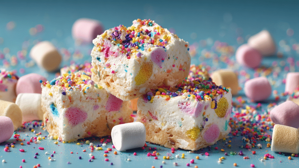 Fruity Marshmallow Fudge with colorful marshmallows and sprinkles