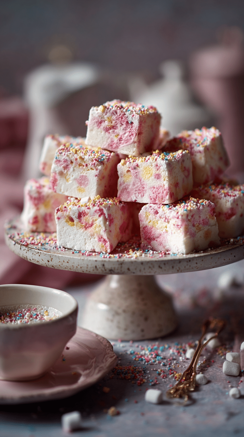 Fruity Marshmallow Fudge being served on beautiful dinnerware