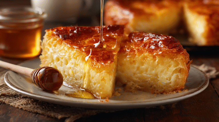 Golden Greek Honey Pie (Melopita) hero shot of the finished dish