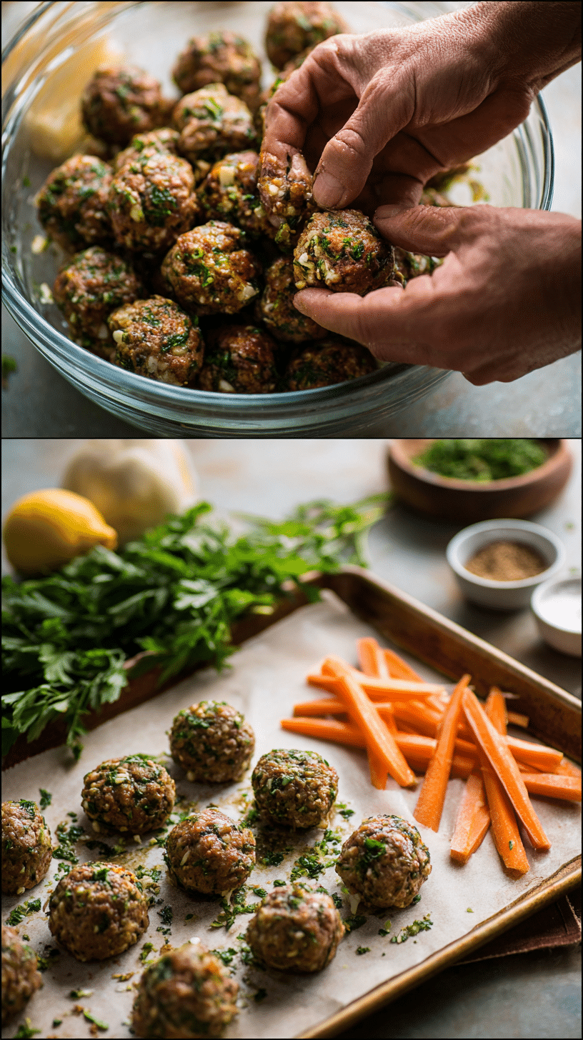 Preparing Greek Meatball Bowl step by step cooking process
