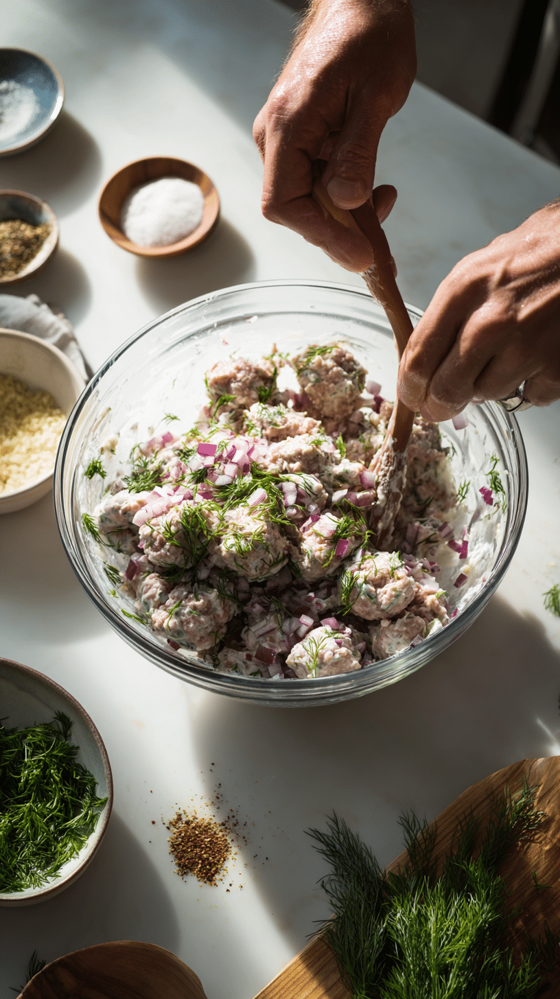 Preparing Greek Turkey Meatballs with Tzatziki step by step cooking process