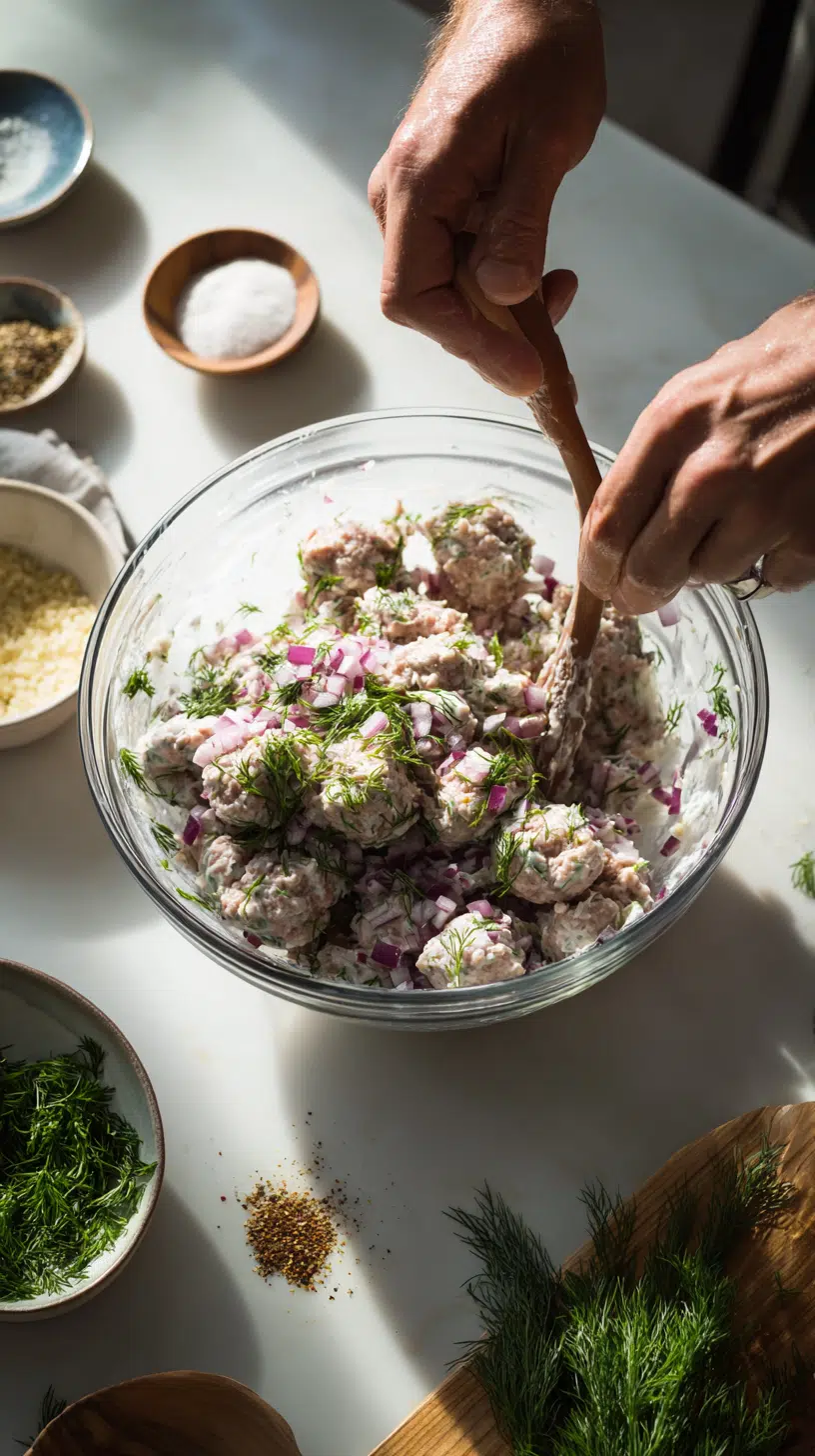 Preparing Greek Turkey Meatballs with Tzatziki step by step cooking process