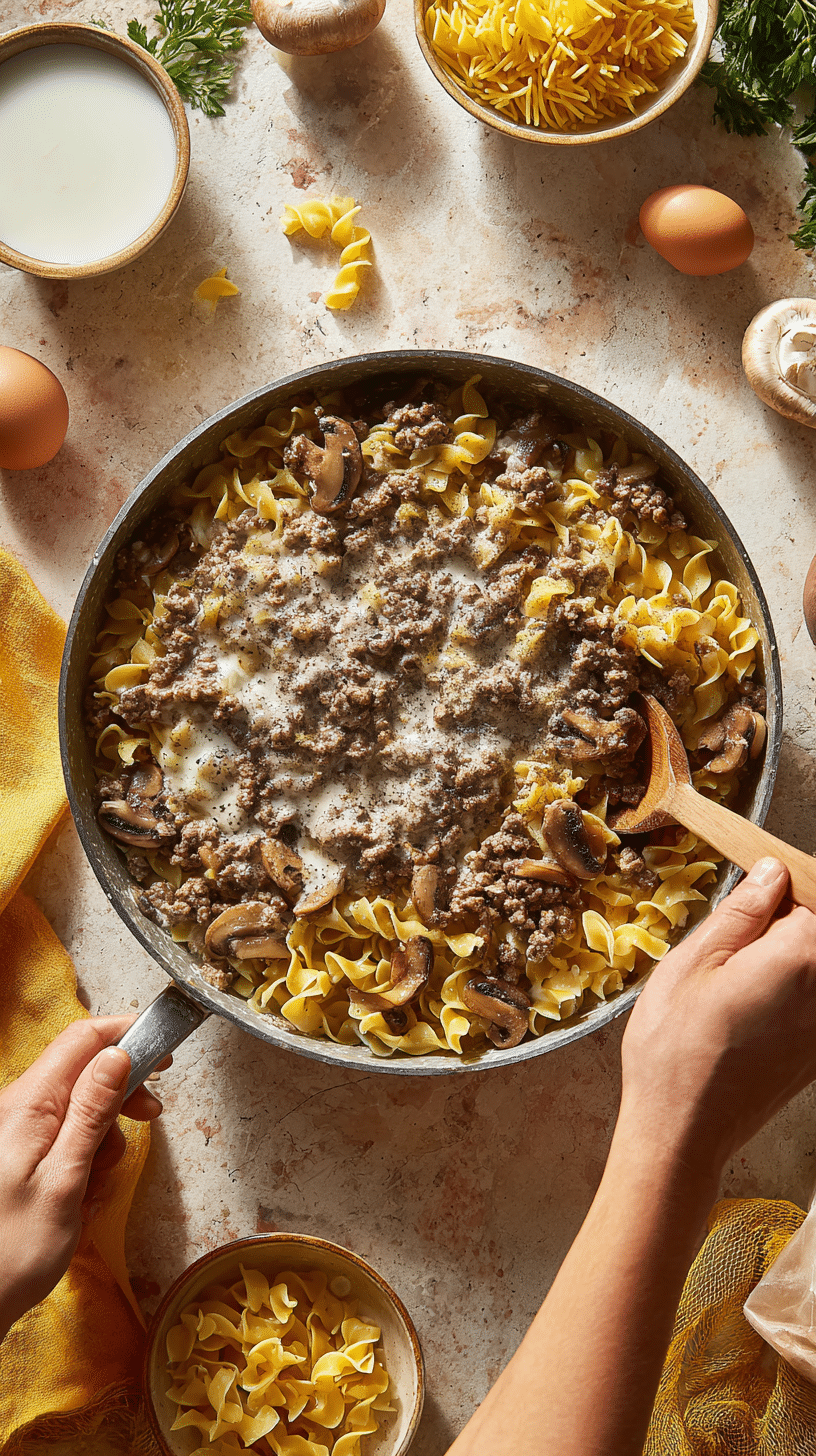 Preparing Ground Beef Stroganoff step by step cooking process