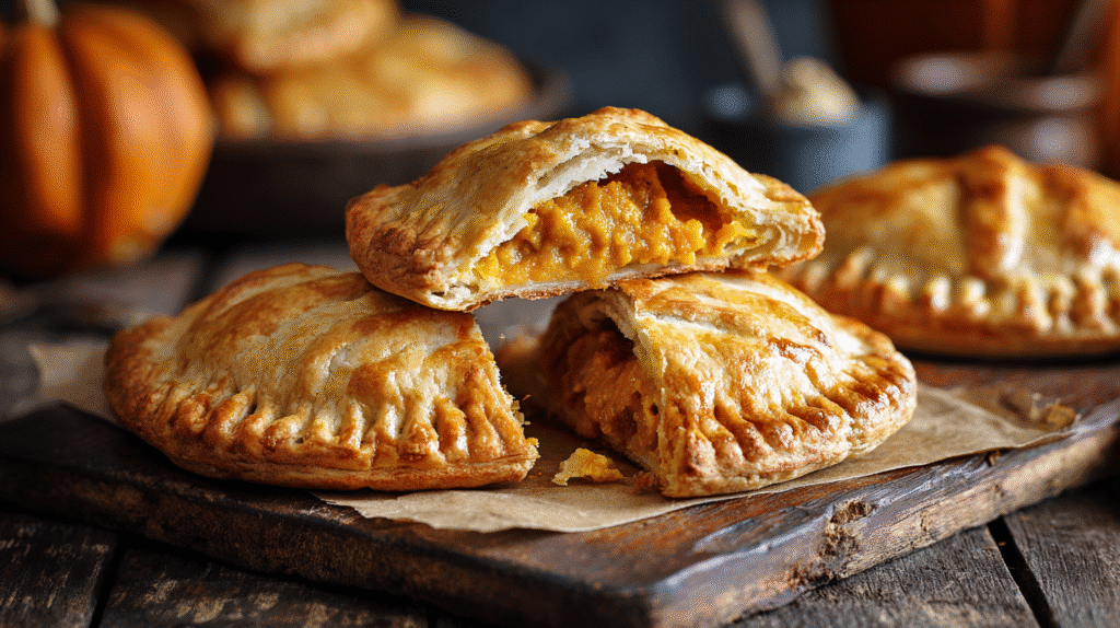 Harry Potter Inspired Pumpkin Pasties hero shot with golden-brown crust and creamy filling