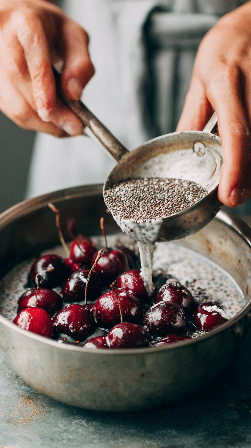 Preparing Healthy Cherry Chia Pudding step by step cooking process