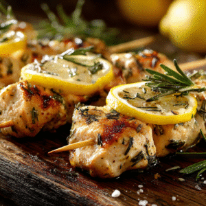 Hero shot of Herb Lemon Skewers with rosemary and thyme