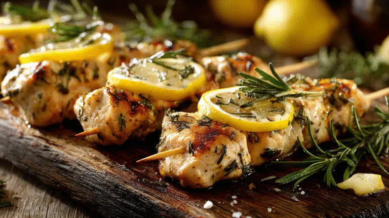 Hero shot of Herb Lemon Skewers with rosemary and thyme
