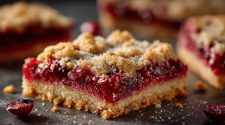 Low-Sugar Cranberry Bars hero shot with creamy frosting and tart cranberries