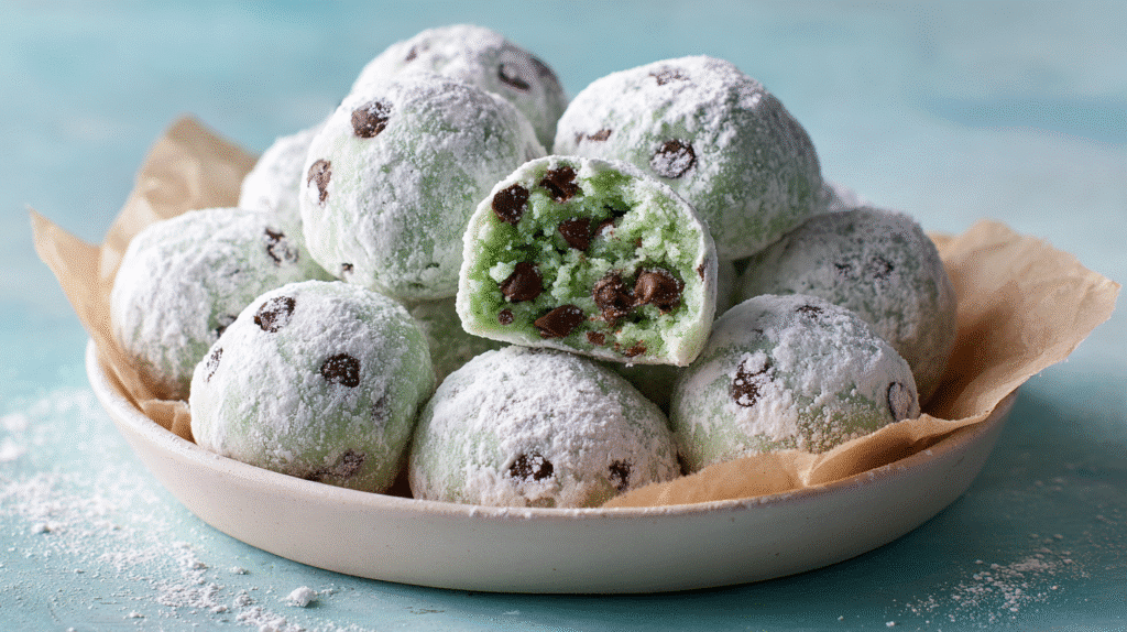Mint Chocolate Chip Snowball Cookies hero shot