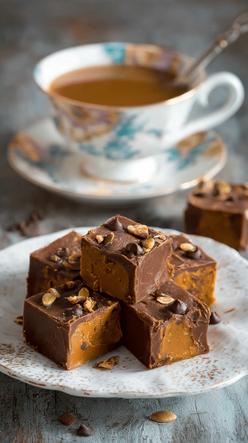 Mouthwatering 3 Ingredient Pumpkin Chocolate Fudge being served on beautiful dinnerware